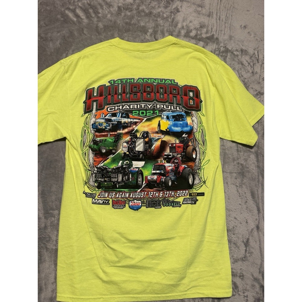 Lucas Oil 2021 Charity Pull Hillsboro T Shirt Neon Green Tee Fits Like Large - Picture 2 of 5